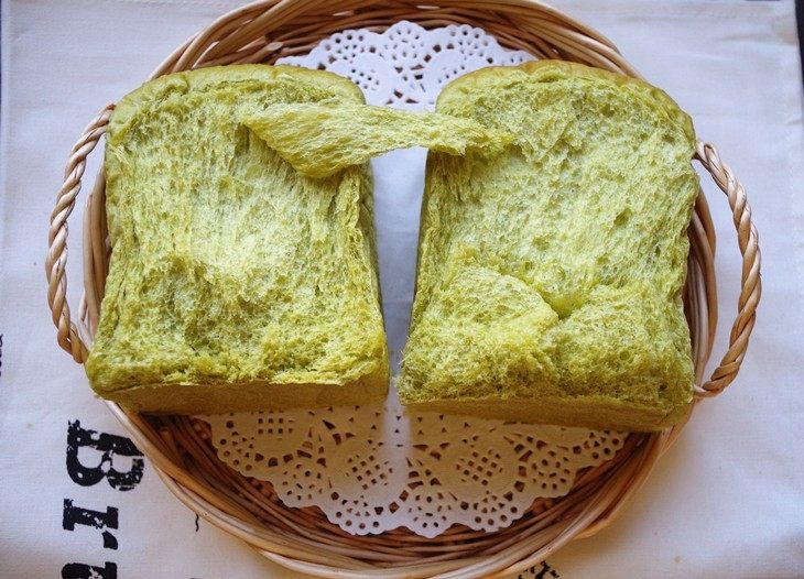 抹茶淡奶油吐司 中种法,组织细腻,拉丝好吃