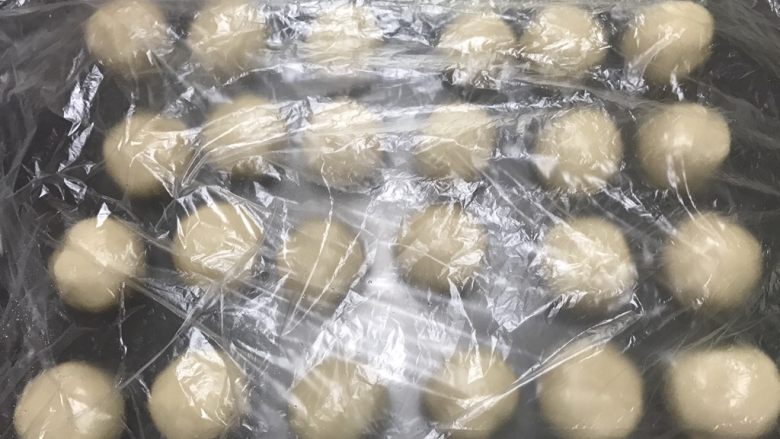 榨菜鲜肉月饼,依次全部包完,保鲜膜盖好
