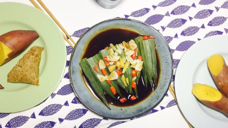 蒸菜不油腻——清蒸秋葵,蒸好的秋葵,成品图