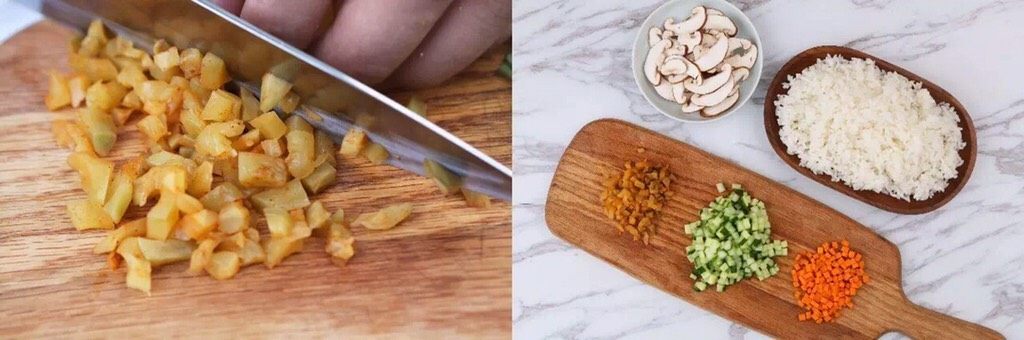 这就是大街上5-15元一份的炒饭?吃的是情怀也是简约,榨菜切丁,香菇切薄皮,越薄越好。