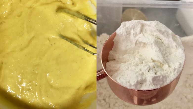 百香果蛋糕卷（充满热情的卷卷）,把4颗蛋黄、40克<a style='color:red;display:inline-block;' href='/shicai/ 851'>橄榄油</a>、<a style='color:red;display:inline-block;' href='/shicai/ 2068'>百香果</a>果汁汁打匀，然后筛入低粉。搅至顺滑无颗粒。