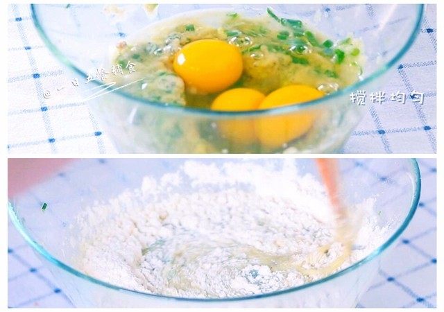 西葫芦早餐饼,螺丝牛奶泥加入,还有鸡蛋搅打均匀,再加入面粉,搅拌成可流淌的糊状。