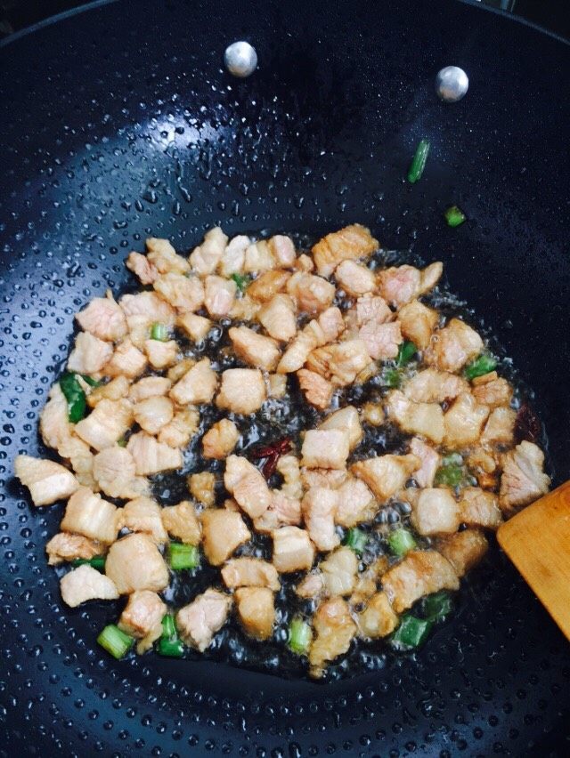 扁豆土豆猪肉卤拌米饭,我喜欢油特别热的时候放酱油，热油将酱油的味道挥发的很尽致。