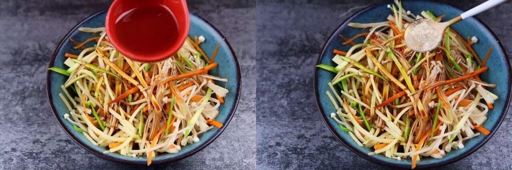 有个省事的招做豆腐皮?我好像瘦不下去了……腐皮杂蔬卷,调入香油、白胡椒粉,搅拌均匀