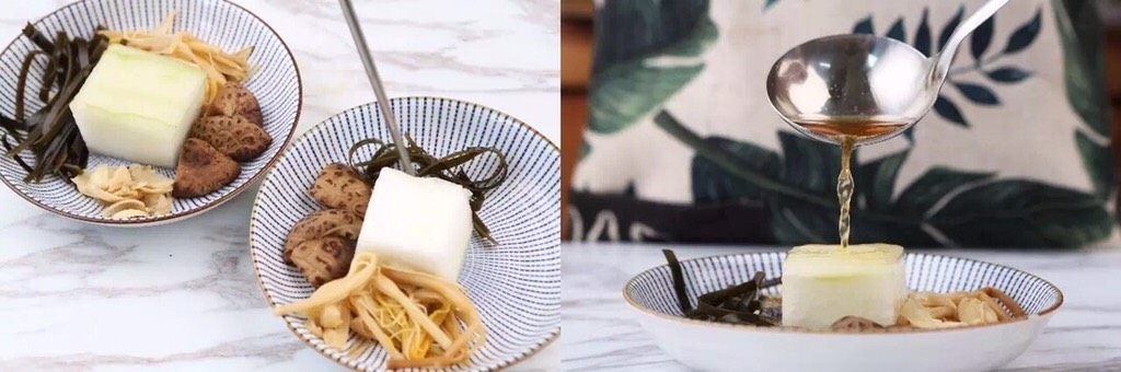 一碗这个汤,所有食材摆盘,加少许浓汤
