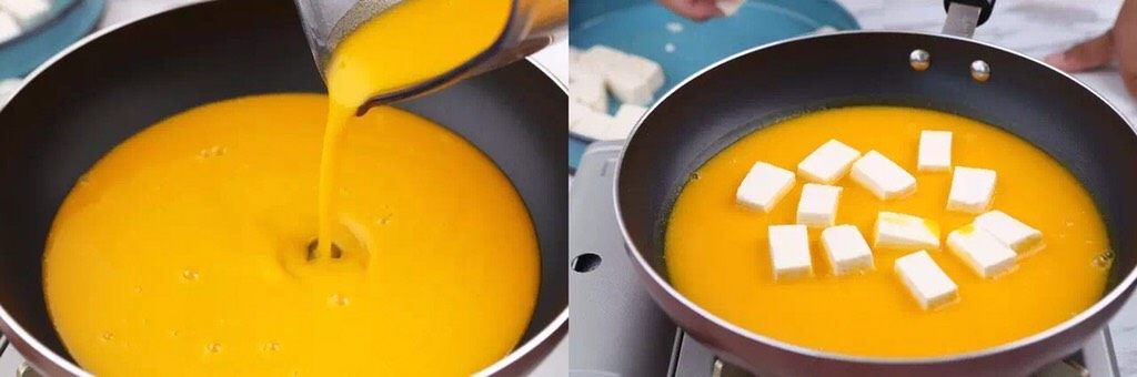 南瓜金汤泡嫩豆腐,打好的南瓜羹倒入锅中加入豆腐块,稍煮片刻,让豆腐入味