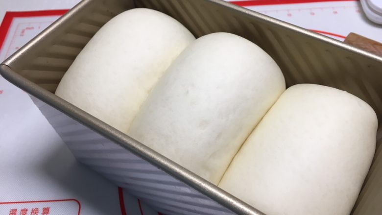 基础白吐司(波兰种),在烤箱中放碗热水,38度进行二发,二发至8分满