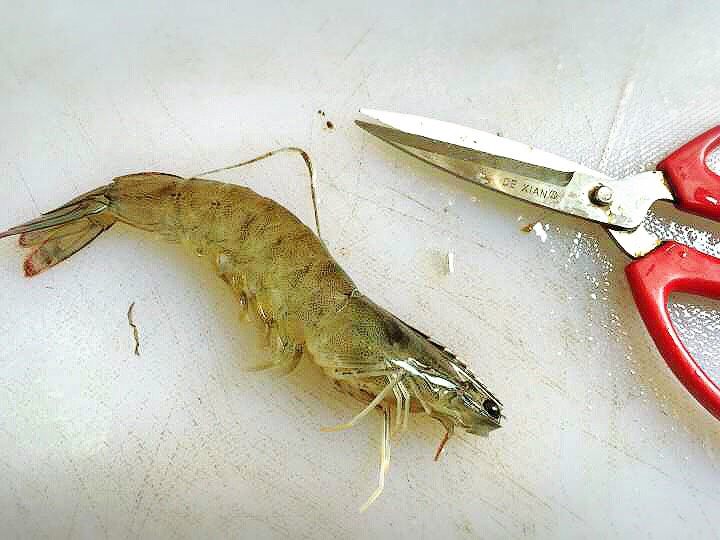 清香茶叶虾,挑去虾线,以免影响口感