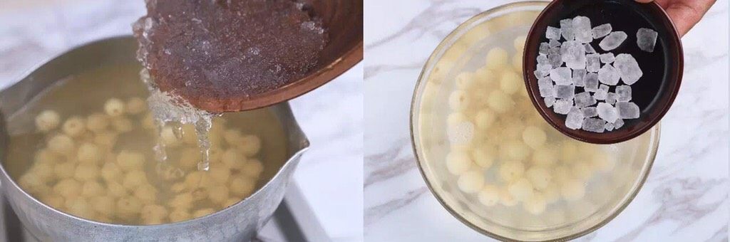 可以吃的“玻尿酸”?!,炖20分钟煮至莲子软糯,加入泡发洗净的雪燕,煮开后再煮五分钟即可,倒入容器内,加入冰糖自然融化