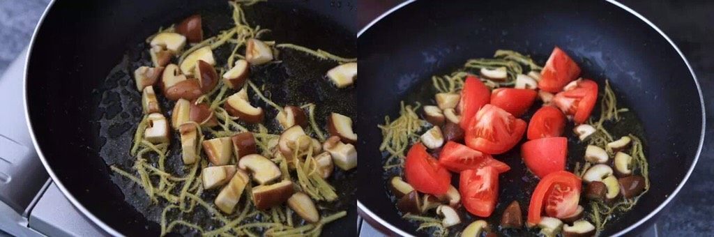 浓情蜜意是昨天的往事,简简单单做好每一顿现在的事!,香菇煎至微微变色,下入西红柿