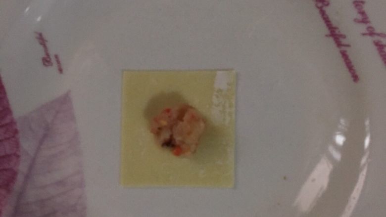 鸡肉香菇小混沌宝宝版12M+,拿一张面皮放入肉馅