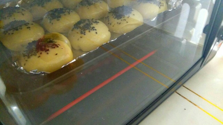 肉馅烧饼,放入烤箱。中层，上下火，200度30分钟（烘烤时注意观察，根据自家烤箱的不同情况随时调节，如果觉得颜色浅，可以调好温度增加时间继续烘烤）