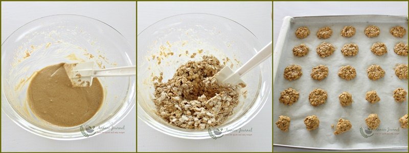 燕麦饼干,在烤盘上铺上烤盘纸，将面团搓圆，大约15克一粒。然后有手指轻轻的压平。以180度预热的烤箱烤约20分钟即可。