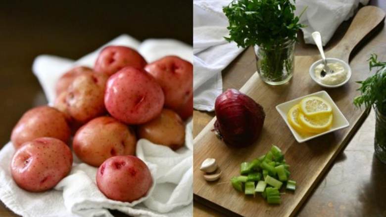 柠檬香料土豆沙拉配脆培根,煎培根 至酥脆，切开，放一边。