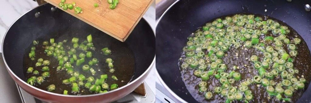 负责任的告诉你,饿的时候看这锅菜能一口气吃2碗饭!?
水煮鲜蔬,最后,另起一锅,热锅起油,爆香美人椒