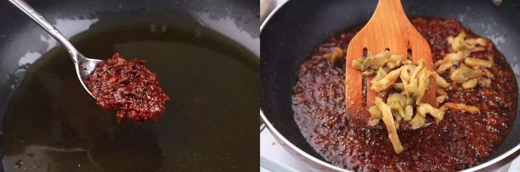 负责任的告诉你,饿的时候看这锅菜能一口气吃2碗饭!?
水煮鲜蔬,热锅起油,加入郫县豆瓣酱炒出香味,加适量榨菜