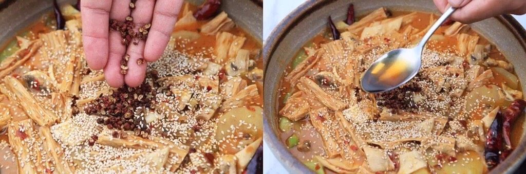 负责任的告诉你,饿的时候看这锅菜能一口气吃2碗饭!?
水煮鲜蔬,撒上花椒、香油提香,花椒可是好宝贝,如果感觉自己受凉了,一大碗麻辣烫加多多醋不要辣怕不麻,立马吃下爆汗如雨下驱寒没得说感冒走走走(吼猴,突然想起老坛酸菜面,给我来一打老谭,看帖的美女一人领一个老谭回家当佣人去)