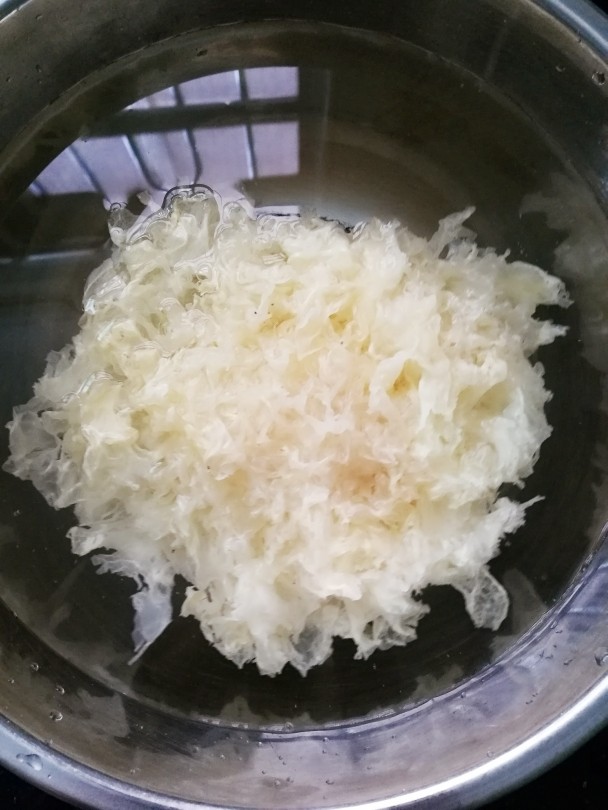 清补凉糖水,雪耳用水泡发,约泡2个小时。