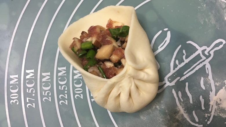 一次性发酵的香菇大肉包,包法我只能拍成这样,就是绕一圈捏褶子,多练几遍就会了,不会的看视频哈