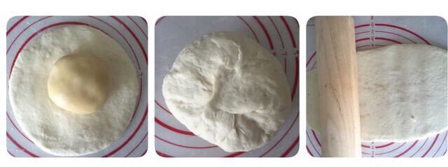 好吃酥脆的红糖烧饼,把油酥放进面皮里,包好,擀面杖擀成长方形