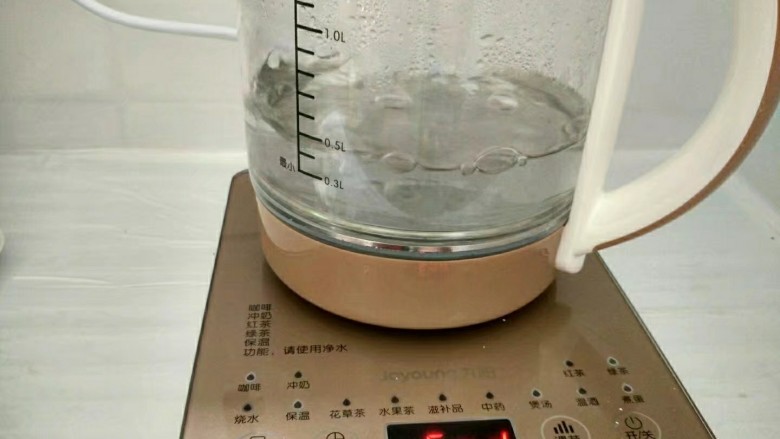 茶树菇鸽子汤,养生壶注入少量清水,选开水功能。