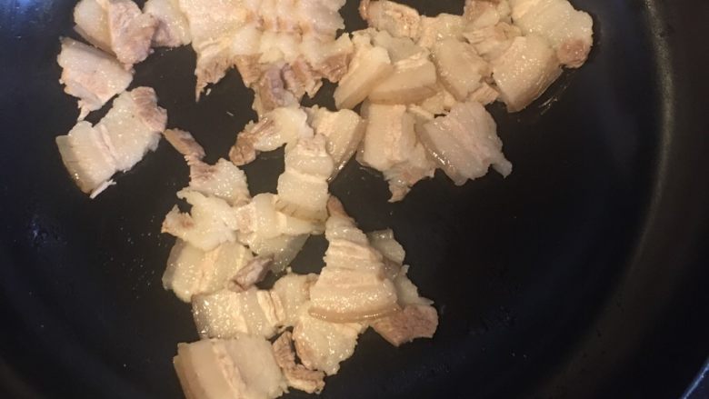 苦瓜回锅肉,把锅烧热,放入五花肉,加一勺盐,把五花肉炒出油
