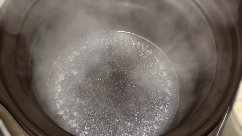 一碗汤 紫苏斑鱼汤,先加入两勺煲沸的水,然后再把1.5升沸水倒入