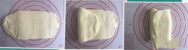美味好吃的拿破仑,取出面皮反方向再次把面皮擀长,进行三折,包上保鲜膜或者保鲜袋,冷藏15分钟;