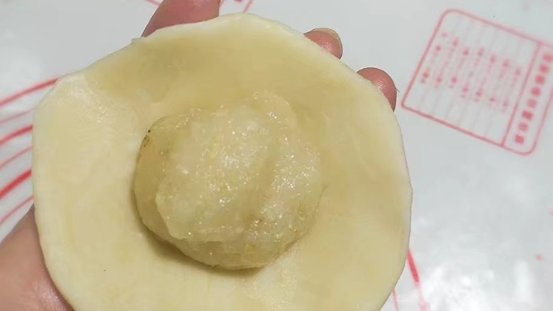 冬瓜椰蓉馅老婆饼,再将馅料放入中间包起;