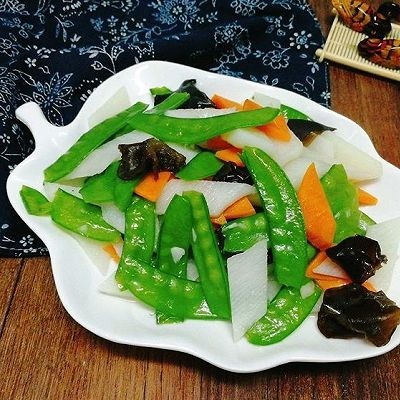 绿色美食+素炒三鲜,成品图