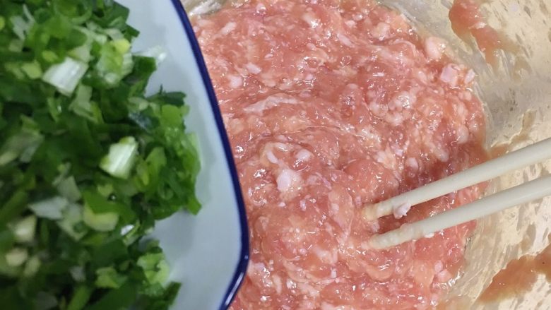 迷彩猪肉香葱胖小饺,加葱沫。