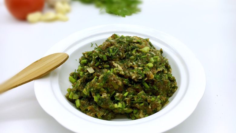 北方特色饺子 茴香馅水饺(附和馅小技巧),这是调好的茴香馅儿。