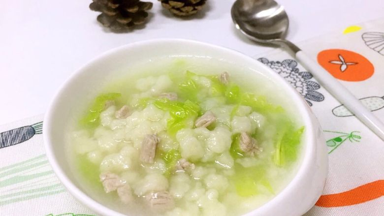 【白菜肉末疙瘩汤】宝宝辅食,成品