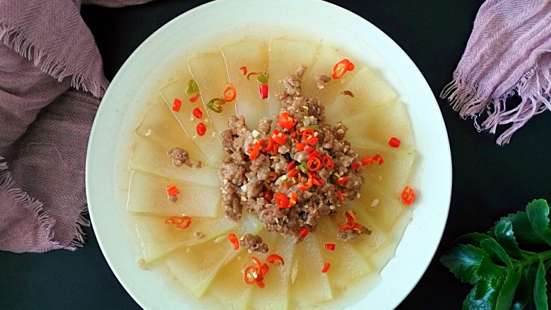 蚝油肉末冬瓜(微辣),微辣的口感,清淡不油腻