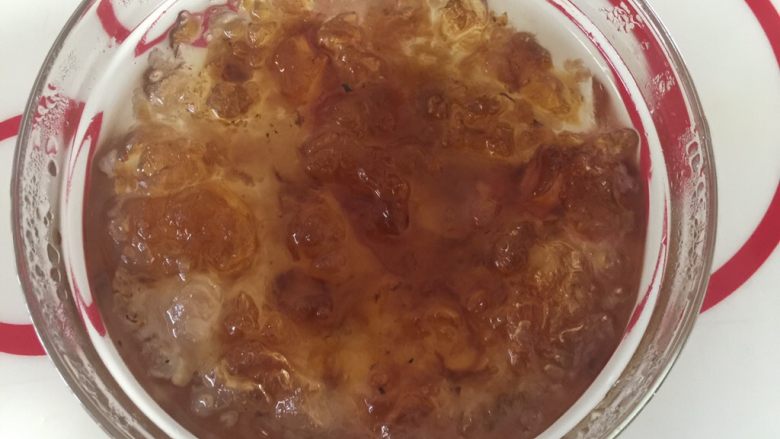 养颜酸奶拌桃胶,这次发得更大了,之前没挑干净的一眼能看到,继续用牙签挑出来