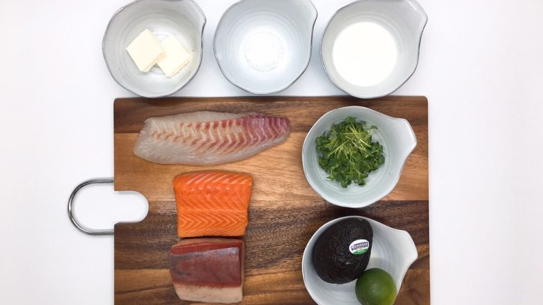 鲜鱼,牛油果柠檬奶酪卷佐香菜芥末酱, 主要食材