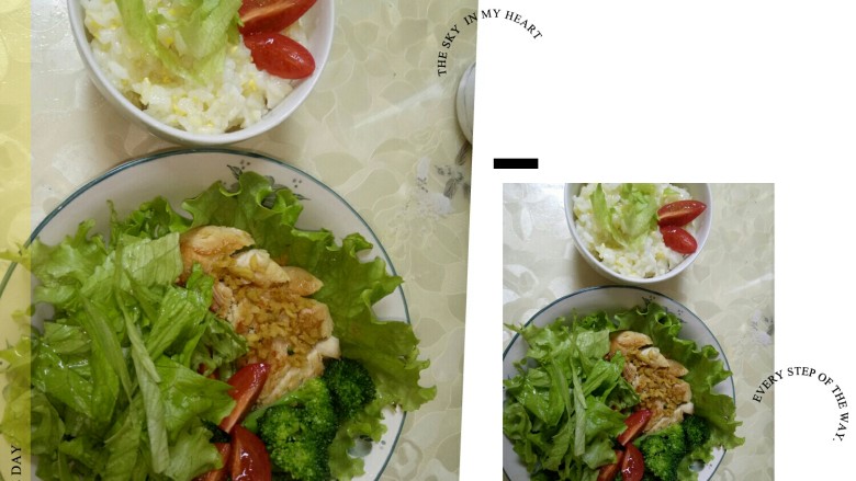 #鸡排#,把<a style='color:red;display:inline-block;' href='/shicai/ 101'>鸡胸肉</a>用盐腌制一下，<a style='color:red;display:inline-block;' href='/shicai/ 3438'>圣女果</a>和<a style='color:red;display:inline-block;' href='/shicai/ 119'>西兰花</a>，<a style='color:red;display:inline-block;' href='/shicai/ 121'>生菜</a>都洗干净。