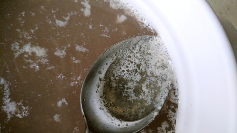 茶树菇排骨汤,煮开后,撇去浮末