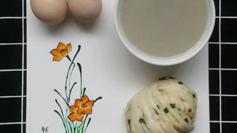 那些日子做过的餐盘画,豆浆,鸡蛋,花卷