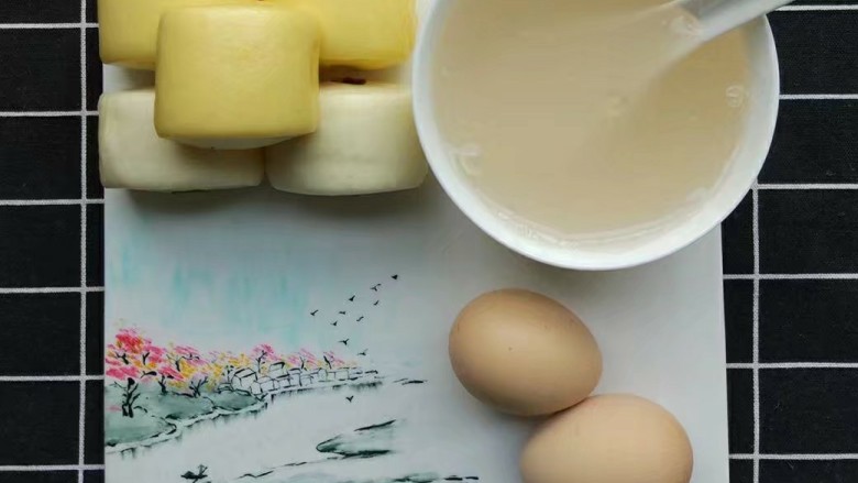 那些日子做过的餐盘画,藕粉,鸡蛋,馒头。