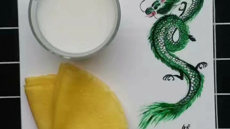 那些日子做过的餐盘画,豆浆,煎蛋饼。