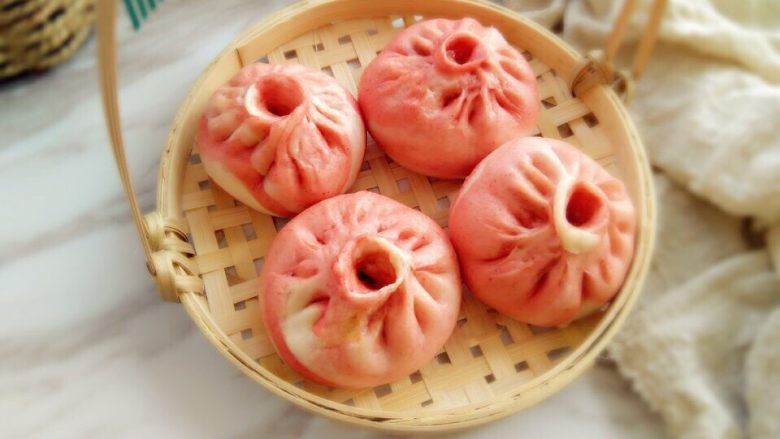 #最爱包子#粉红梦幻肉包