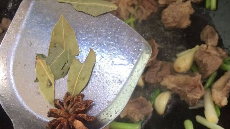 家常的美食胡萝卜土豆炖牛肉,加入<a style='color:red;display:inline-block;' href='/shicai/ 710'>桂皮</a>，<a style='color:red;display:inline-block;' href='/shicai/ 741'>香叶</a>，<a style='color:red;display:inline-block;' href='/shicai/ 695'>八角</a>。