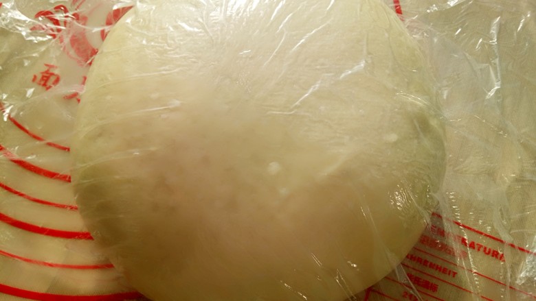 椰蓉吐司,团好面团盖保鲜膜进行一发(温度不要超过28度)大概40分钟左右(冬天时间会长一点)。