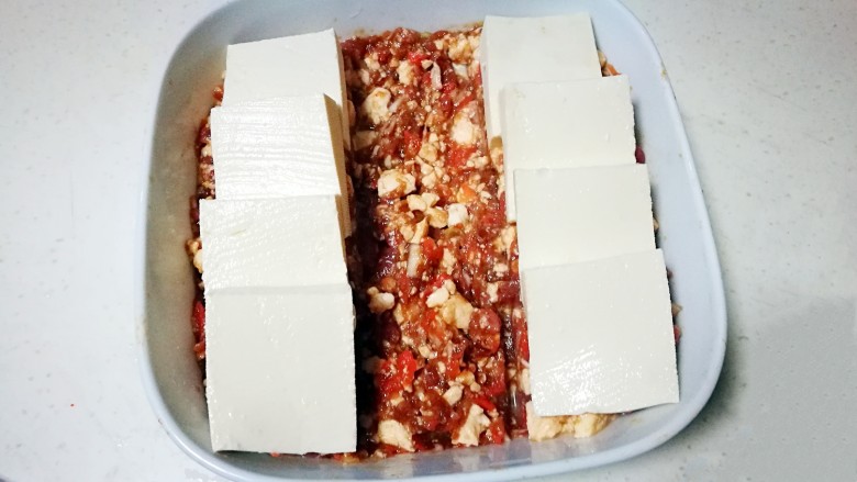 创意蒸菜~过桥豆腐,两边铺上豆腐