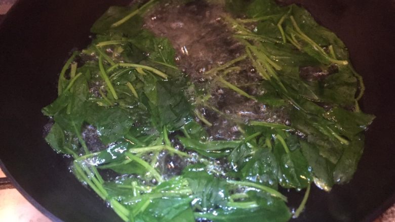 紫菜虾皮清水馄饨,烧开锅放入菠菜,开锅捞出放入大碗。