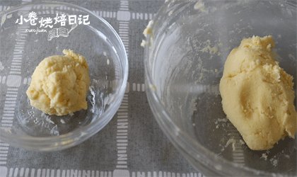 孩子最爱吃的超人气小零食:蘑菇饼干,把面团分成大小两份,体积大概是1:3