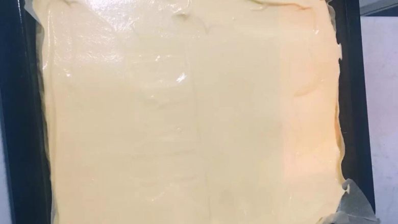 肉松小贝,
把搅拌均匀的面糊倒入烤盘,在桌面上震出气泡。预热烤箱160°,预热5分钟