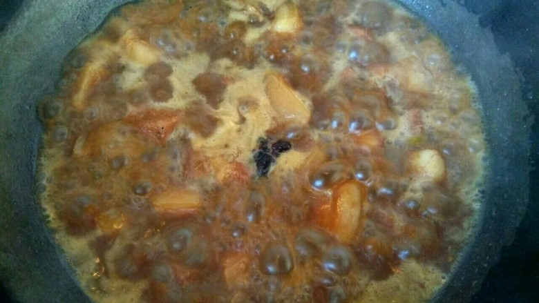 胡萝卜豆角炖五花肉,小火慢炖半小时,汤汁变粘稠