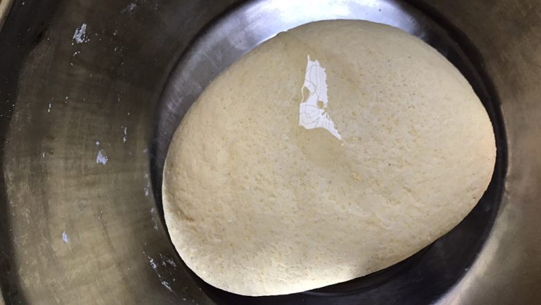以假乱真的梨子馒头,揉成光滑的面团,分三次倒入食用油,每倒一次都把面揉匀,最后状态是看不出来加过油,放在温暖的地方等待发酵成2倍大
和面的三光政策:面光、盆光、手光